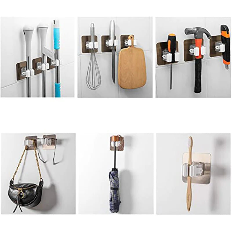 1-10PCS Adhesive Multi-Purpose Hooks Wall Mounted Mop Organizer Holder Rackbrush Broom Hanger Hook Kitchen Bathroom Strong Hooks