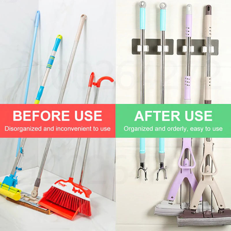 1-10PCS Adhesive Multi-Purpose Hooks Wall Mounted Mop Organizer Holder Rackbrush Broom Hanger Hook Kitchen Bathroom Strong Hooks